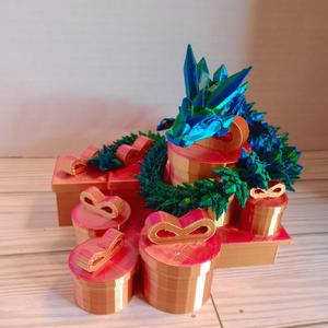 Christmas Gift Christmas Tree Ornament and Birthday Present Articulated Flexi Dragon Display Stand Holder Diorama. One piece print in place.