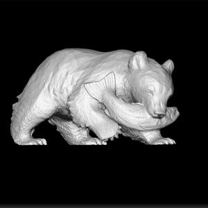 Bear Wood Carving - Wooden Bear Sculpture - Bear 3D Print - Carved Animal Model - Bear Figurine Design