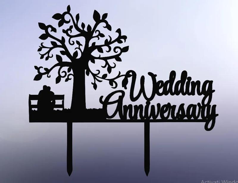 Anniversary Cake Topper – Couple on Bench Under Tree – 3D Printable Design   