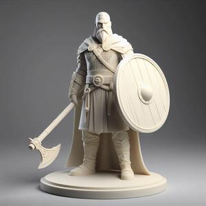 181 Stern Viking Warrior with Shield and Axe - Ivory-Style Minimalist Statue, character, monster, fantasy, art, sculpture, model, animal, 3d model, statue, creature, magic, 3d print, collectible, cat, wood, dragon, sword, base, warrior, wild, dog