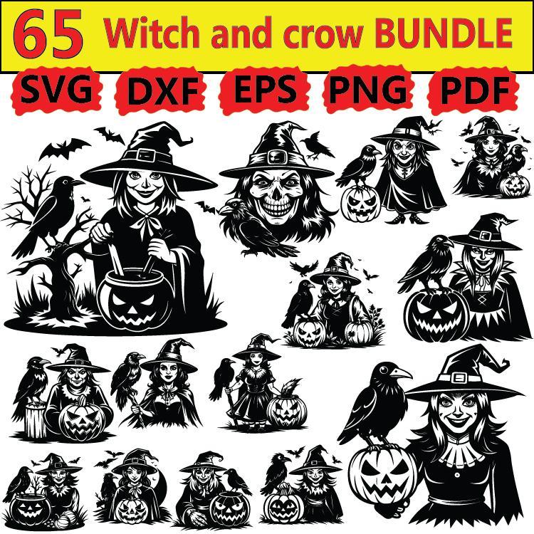 65  witch and crow bundles svg, dxf, eps, png, pdf, file, file