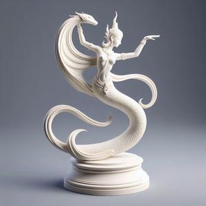 55 Ivory Serpent Dancer with Female Head - Indian Minimalist Statue, character, monster, fantasy, art, sculpture, model, animal, 3d model, statue, creature, magic, 3d print, collectible, cat, wood, dragon, sword, base, warrior