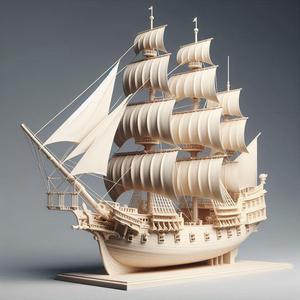 195 Pirate Sailing Ship with Cannons - Ivory-Style Minimalist Model, character, monster, fantasy, art, sculpture, model, animal, 3d model, statue, creature, magic, 3d print, collectible, cat, wood, dragon, sword, base, warrior, wild, dog