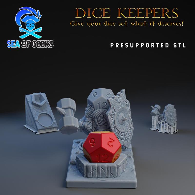 Dice Keepers - D12 Dwarf Defender miniature & polyhedral dice stand