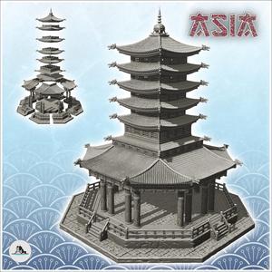 Asian pagoda with multiple floors on platform (30) - Asia Terrain Clash of Katanas Tabletop RPG terrain China Korea
