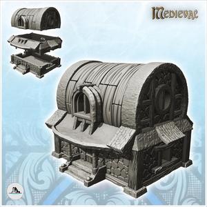 Medieval house with rounded roof in roof and round windows (30) - Medieval Gothic Feudal Old Archaic Saga 28mm 15mm RPG