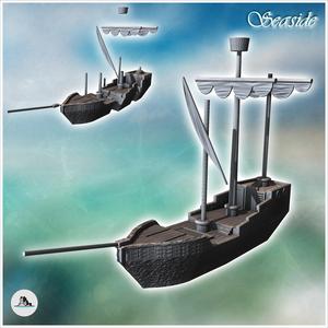 Medieval boat with folded sail and mast observation post (4) - Medieval Gothic Feudal Old Archaic Saga 28mm 15mm RPG