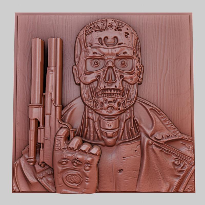 Terminator 3d printer relief medallion obj stl