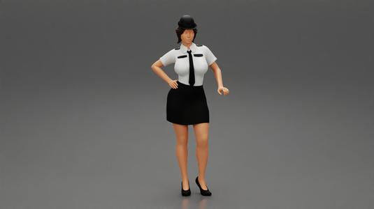 woman police officer in white shirt and black dress and hat
