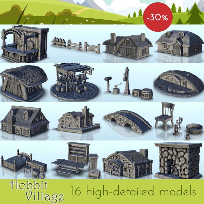 Hobbit village pack - Medieval Gothic Feudal Old Archaic Saga 28mm 15mm