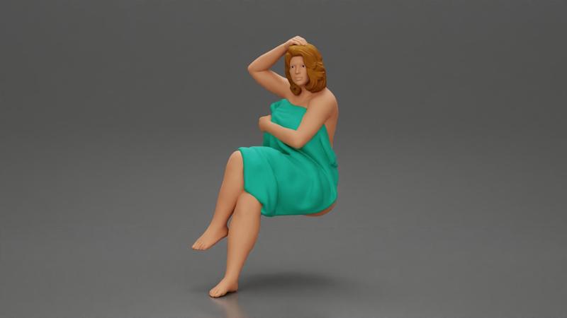fat girl sitting after a shower wrapped in a towel