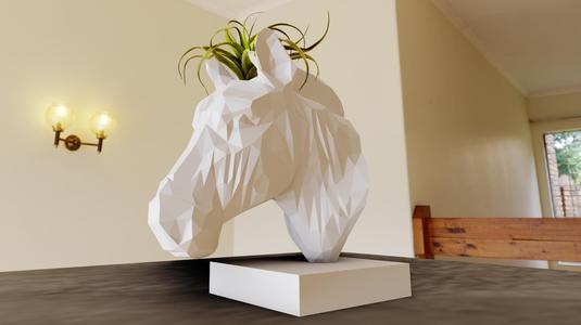 zebra bust statue planter pot flower vase low poly stl