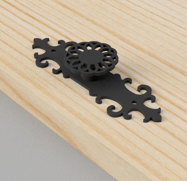 Door handle with plate (Gothic, vintage) for chicken coops, sheds or DIY projects