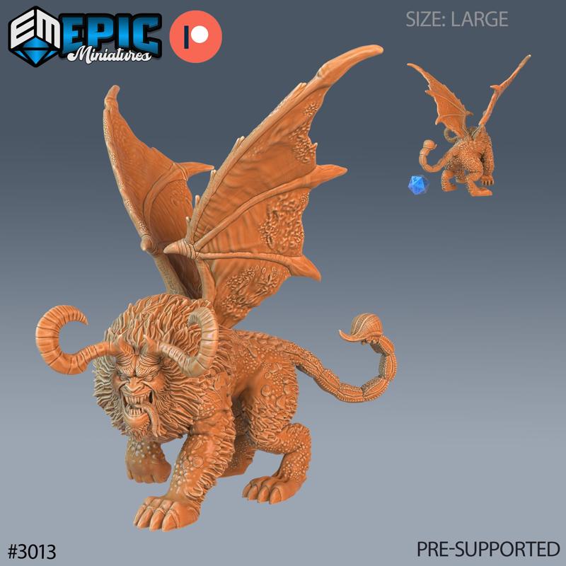 Manticore Classic ‧ DnD Miniature ‧ Tabletop Miniatures ‧ Gaming Monster ‧ 3D Model ‧ RPG ‧ DnDminis ‧ STL FILE