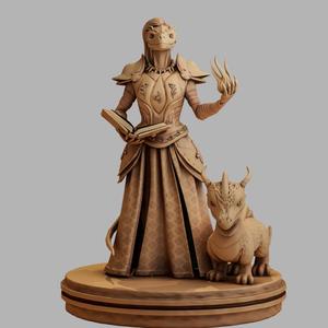 Dragonborn Sorcerer with Baby Dragon – 3D Printable STL | 32mm & 72mm