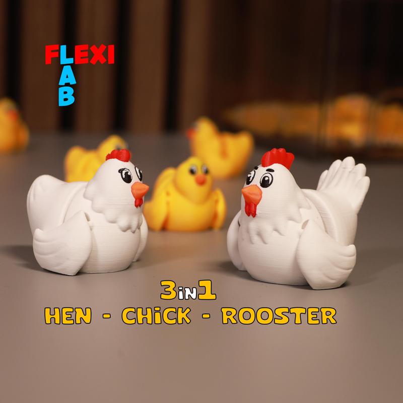 Flexi Hen Chicken and Rooster the little Farm Family 3in1 - FLEXI LAB