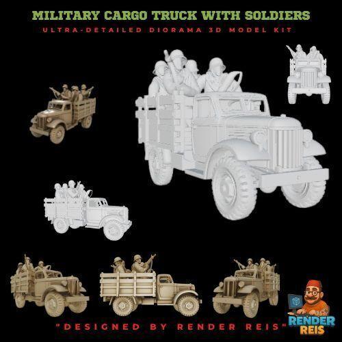 Military Cargo Truck with Soldiers – Ultra-Detailed Diorama 3D Model Kit