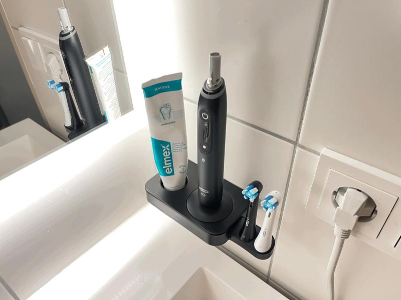 Oral B IO tooth brush holder shelve with charging station & toothpaste and brushhead storage   
