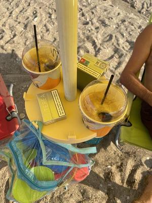 Beach umbrella table