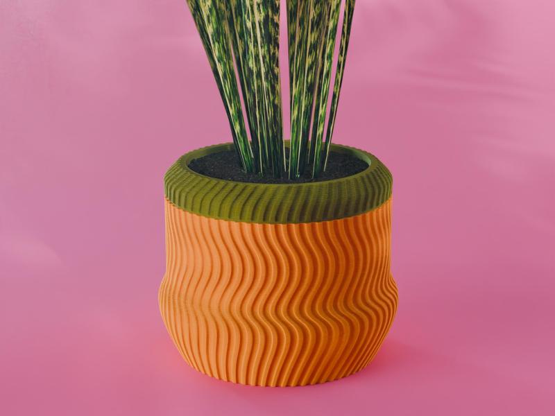 Yuki Planter Pot, Striped Sine | Small, Medium, Large | Self Watering and Drip Tray 