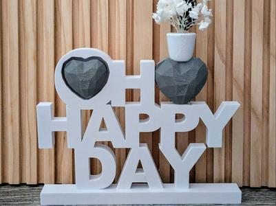 Oh Happy Day Sign with Heart & Vase