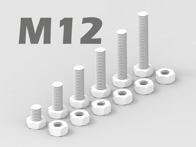 M12 Bolt and Nut - 6 variations