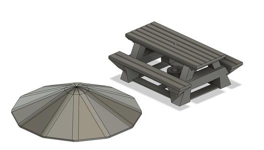 Basic Picnic Table with Umbrella • 1:64 Scale