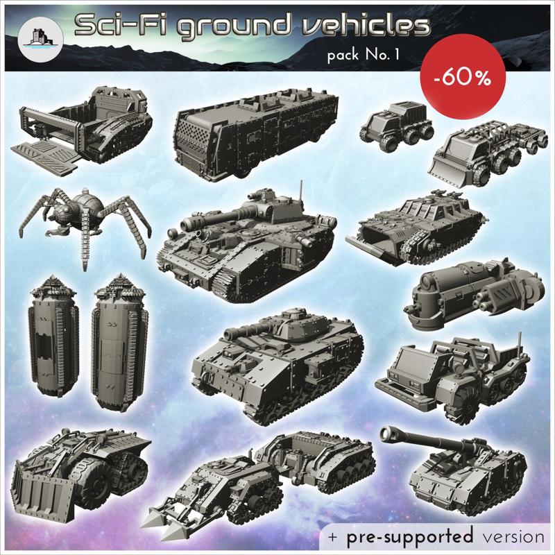 Sci-Fi ground vehicles pack No. 1 - Future Sci-Fi SF Post apocalyptic Tabletop Scifi Wargaming Planetary exploration RPG Terrain