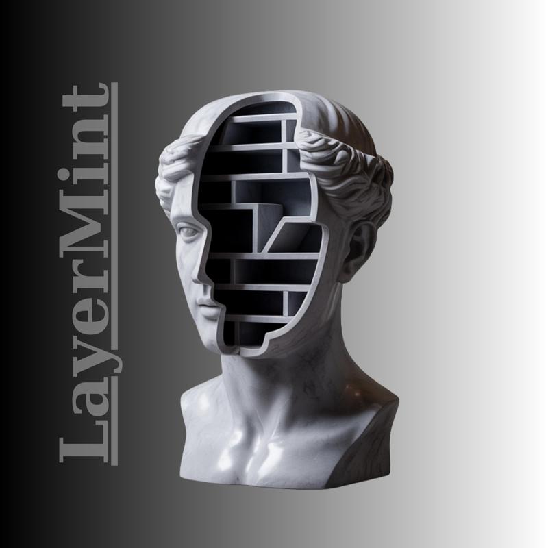 Classical Bust Desk Organizer – STL 3D Printable Sculpture with Hidden Geometric Shelves