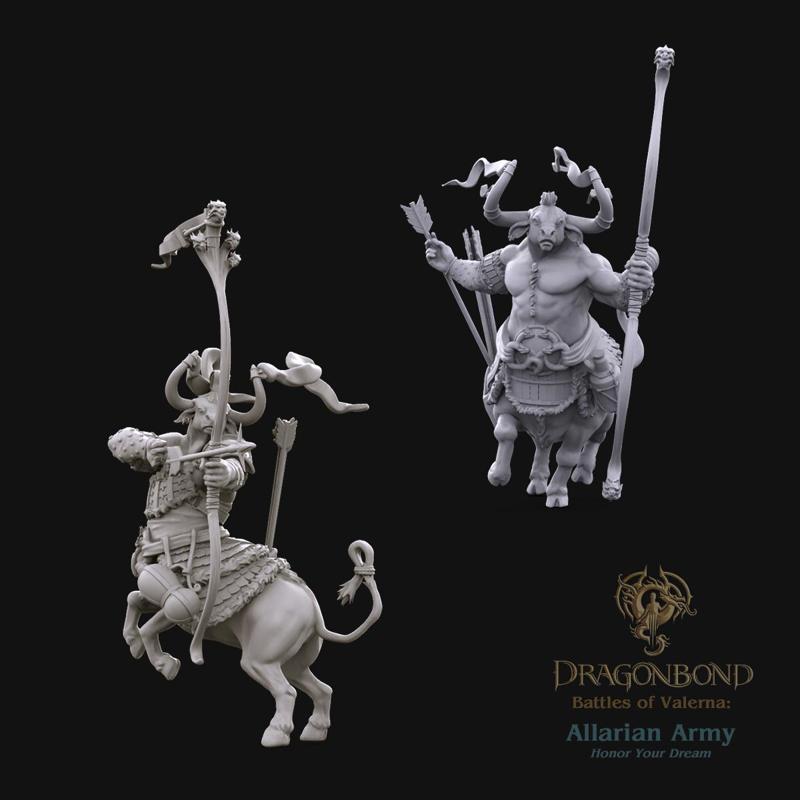 Allarian Bucentaur Archers Unit led by Chieftain Temkana from Dragonbond Wargame