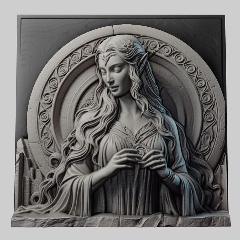 Lord of Rings Galadriel 3d printer relief medallion stone tablet obj stl