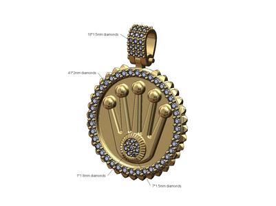 Studs halo Rolex crown iced pendant with bail 3D print model