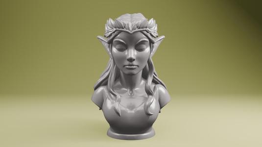 Elf Woman Bust STL – Elegant Fantasy Female Sculpture 3D Model