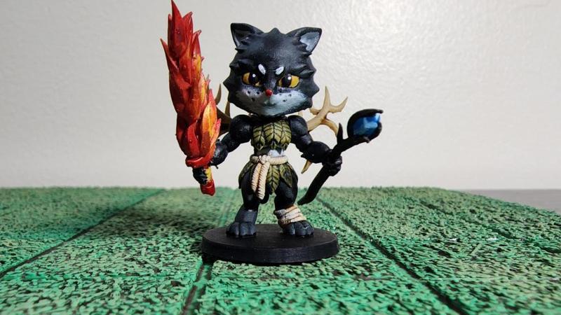Chibi Female Tabaxi Druid w/ Flame Blade
