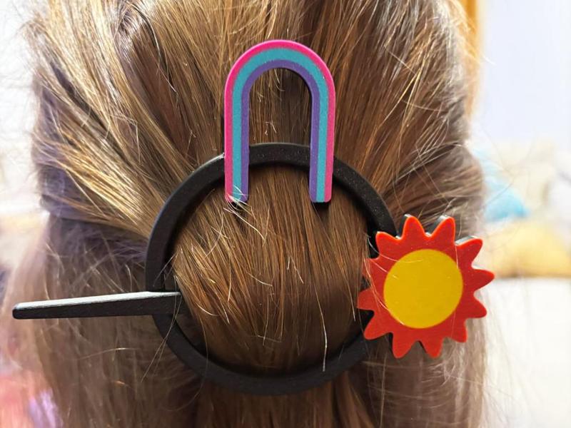 Rainbow and Sun Girls hair pin