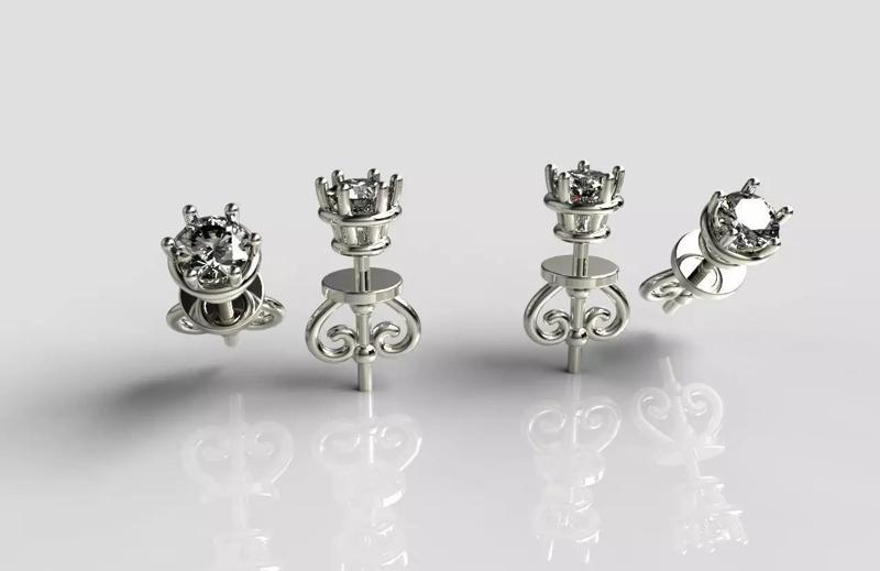 Earrings 3D print model three diamond stud