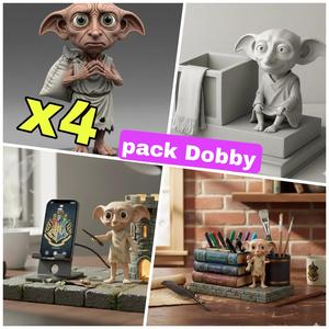 🧙‍♂️ Pack Dobby - 2 Pencil Holders + 1 Statuette + 1 Cell Phone Holder 📚✨