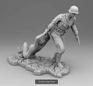 The officer drags the girl