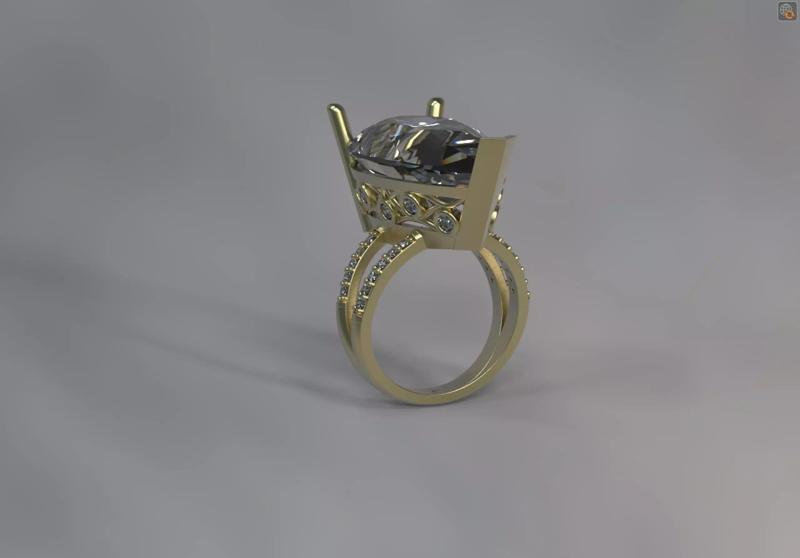 Luxury art-fashion ring with huge central gem 3d model