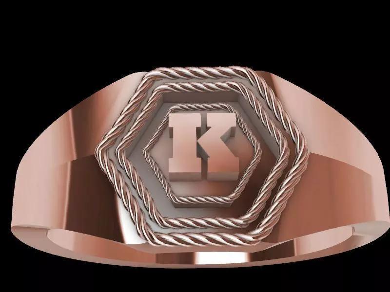k alphabet hexagon signet ring stl verified