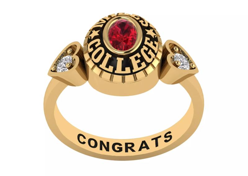 Personalized Class Ring 13 - Oval Gem with hearts for Females