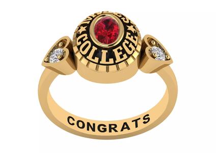 Personalized Class Ring 13 - Oval Gem with hearts for Females