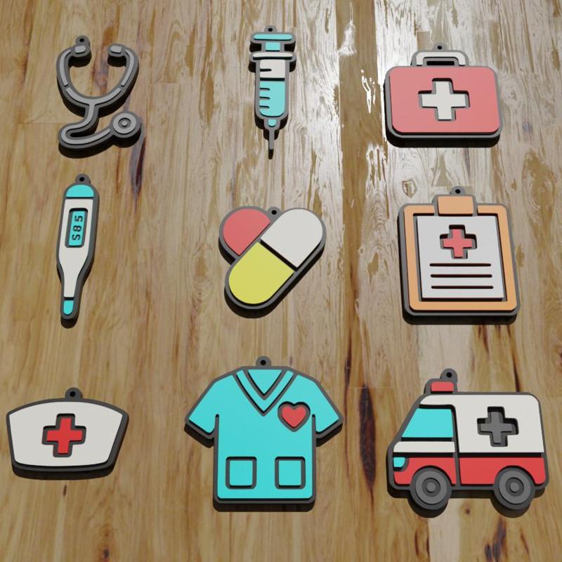 PACK 9 LLAVEROS / IMÁNES / KEYCHAIN / MAGNETS / MAGNETS PROFESSIONS: DOCTOR HOSPITAL (STL AND 3MF)