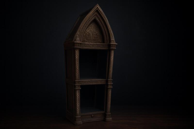 Gothic Cathedral Style Display Cabinet | Ornate Miniature Shelf | Collectible Display Stand