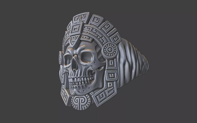 mayan inca style skull warrior ring v2