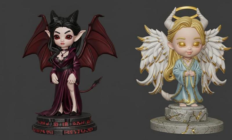 Angels and Demons Chibi Couple 3D Printable Miniature Model - Angels and Demons Chibi Couple 3D Printable Miniature Model