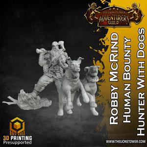 Allies and Enemies - Robby McRind, Human Bounty Hunter with Dogs (32mm scale, Pre-supported Miniature)