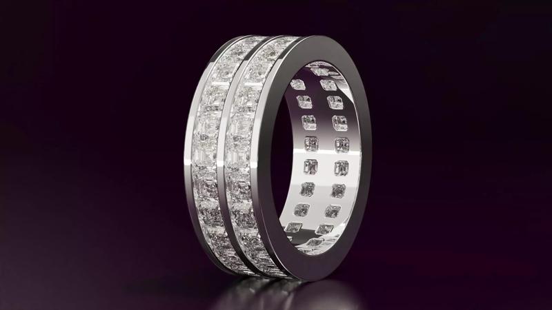 2Line Channel Set Emerald Square Eternity Ring 59CT EU54