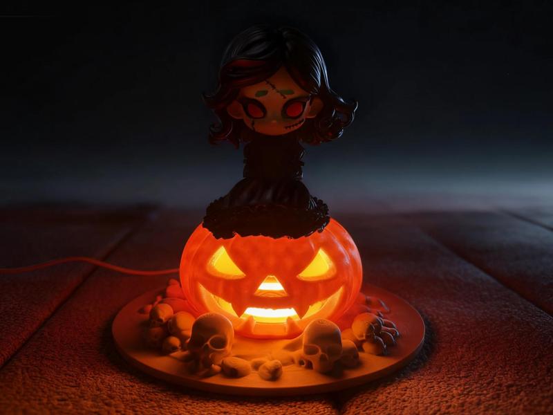 Ghostly Girl on Pumpkin Lantern - Night Light - Mood Light