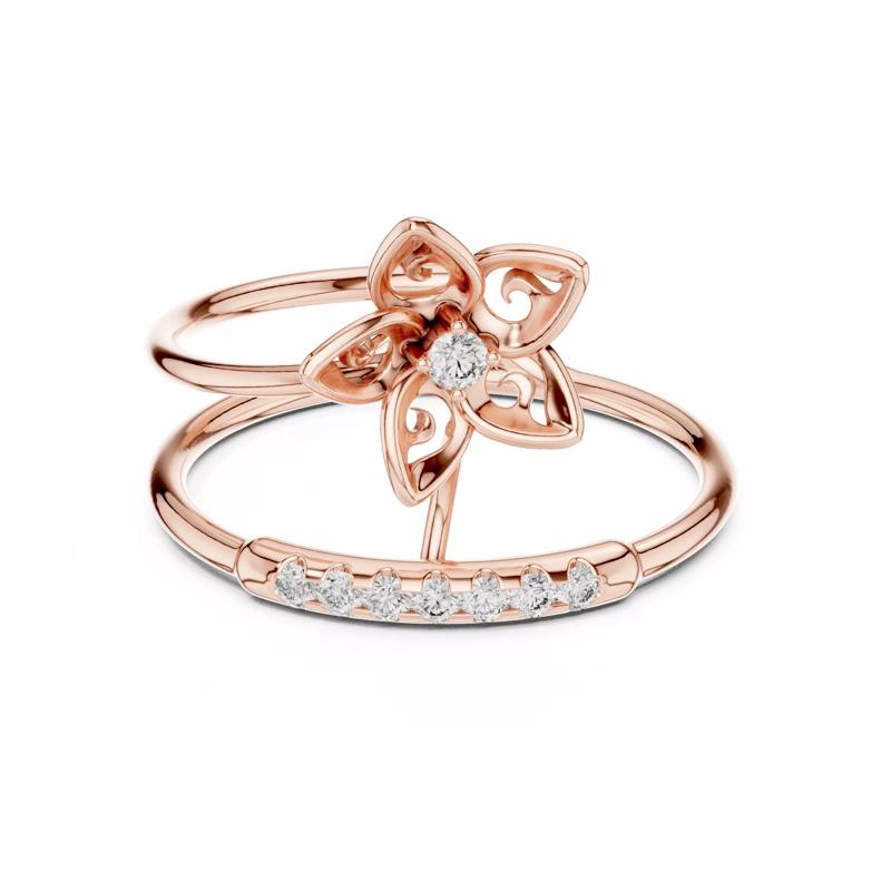 Double Band Round Diamond Flower Wedding Ring 3DM STL Video